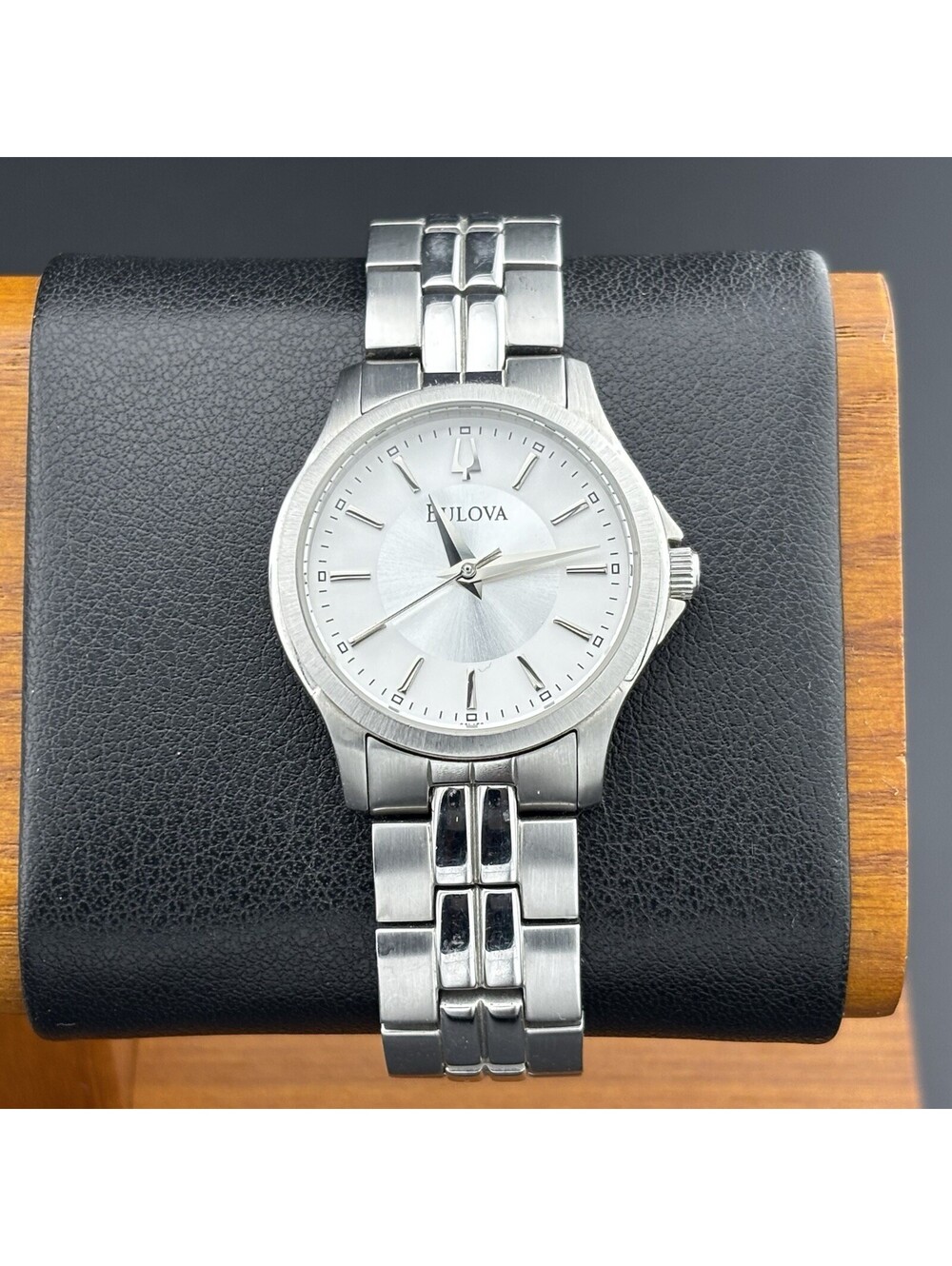 Bulova Ladies Silver-Tone Bullseye Sunray Dial 28mm Bracelet Watch 96L152
